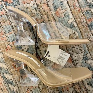Zara Transparent Heeled Sandals, NWT, Size 7.5